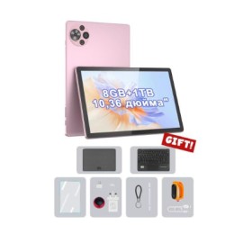 C Idea C idea Adult Tablet, 10.36 Inch Android 14 SIM 1TB Storage Keyboard Tablet Pink